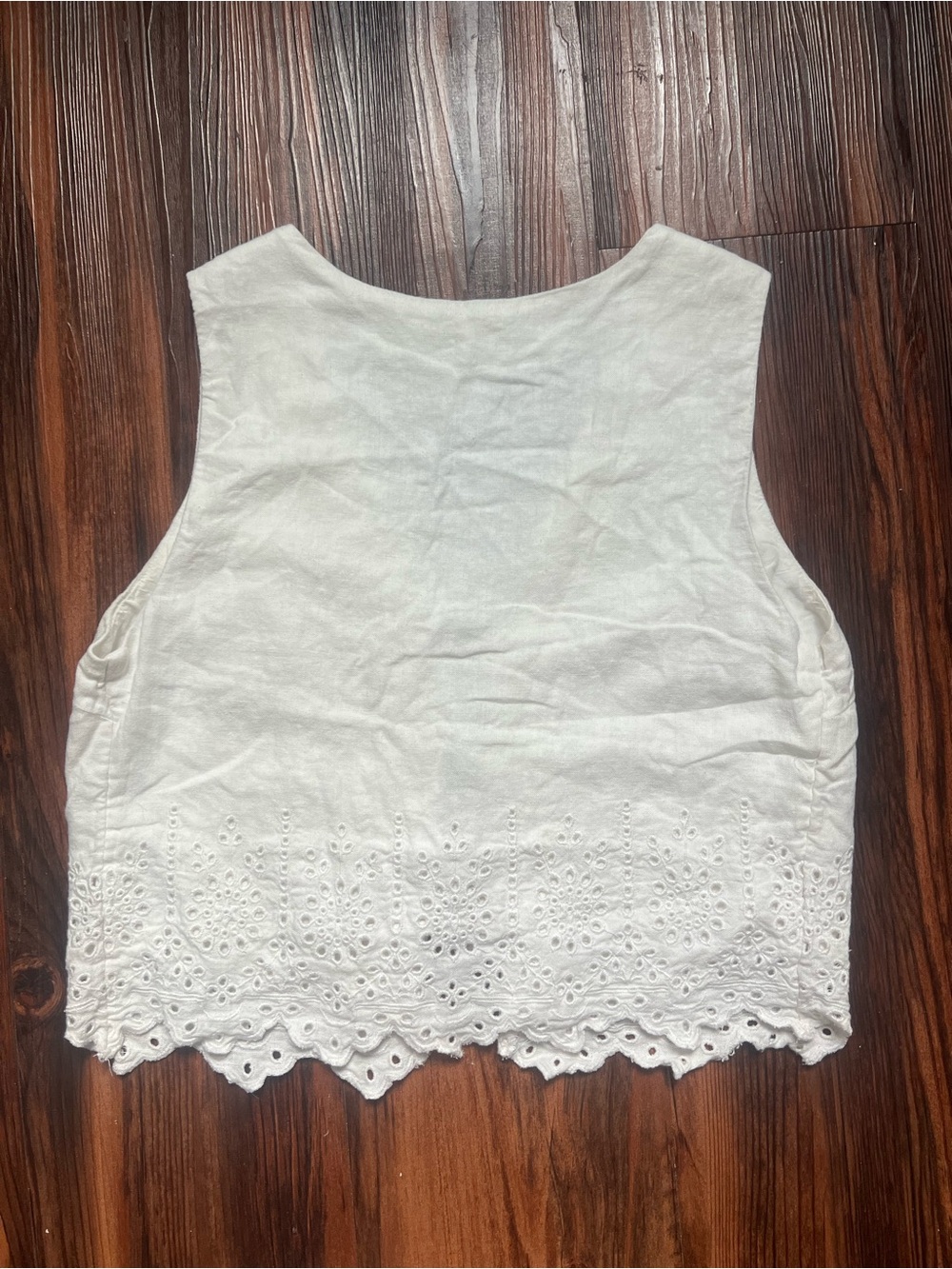 Abercrombie & Fitch Women's Linen Blend White Embroidered Eyelet Tie-front Top S - Picture 2 of 3
